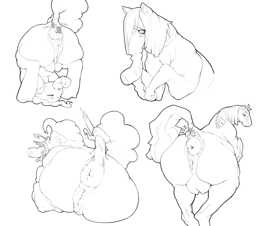 2015 anal anatomically_correct anatomically_correct_pussy animal_genitalia anus blush butt cum cum_from_nose cum_in_mouth cum_in_nose cum_inside disembodied_penis earth_pony equine equine_pussy eyes_closed female feral friendship_is_magic hair horse male male/female mammal monochrome my_little_pony oral penis pinkie_pie_(mlp) pony puffy_anus pussy rimming sex teats upright-infinity