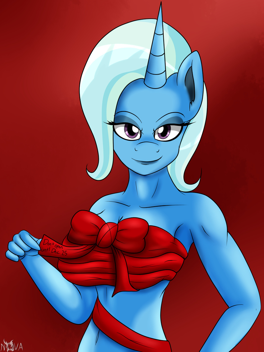 2015 anthro anthrofied bdsm bondage bound breasts christmas equine female friendship_is_magic fur gift hair holidays horn horse looking_at_viewer mammal multicolored_hair my_little_pony novaspark nude pony ribbons smile trixie_(mlp) two_tone_hair unicorn