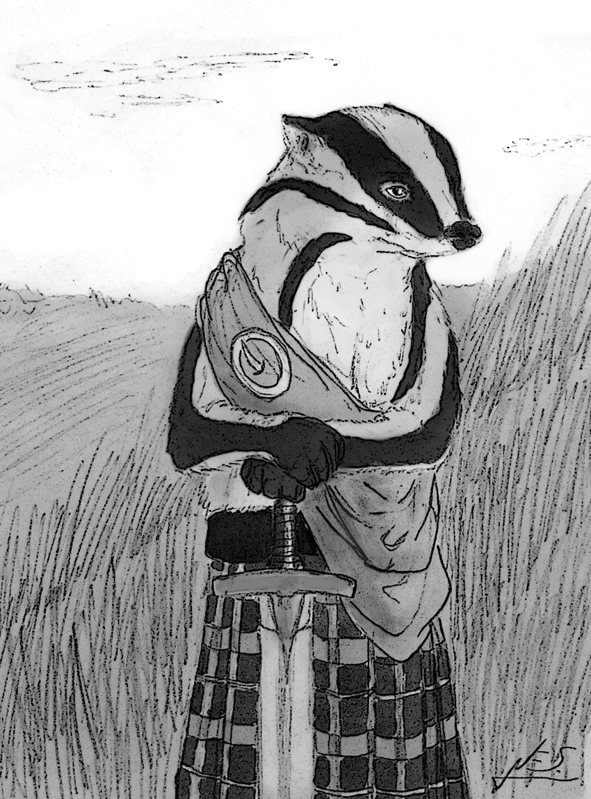 anthro badger holt5 kilt male mammal melee_weapon mustelid redwall solo sword weapon