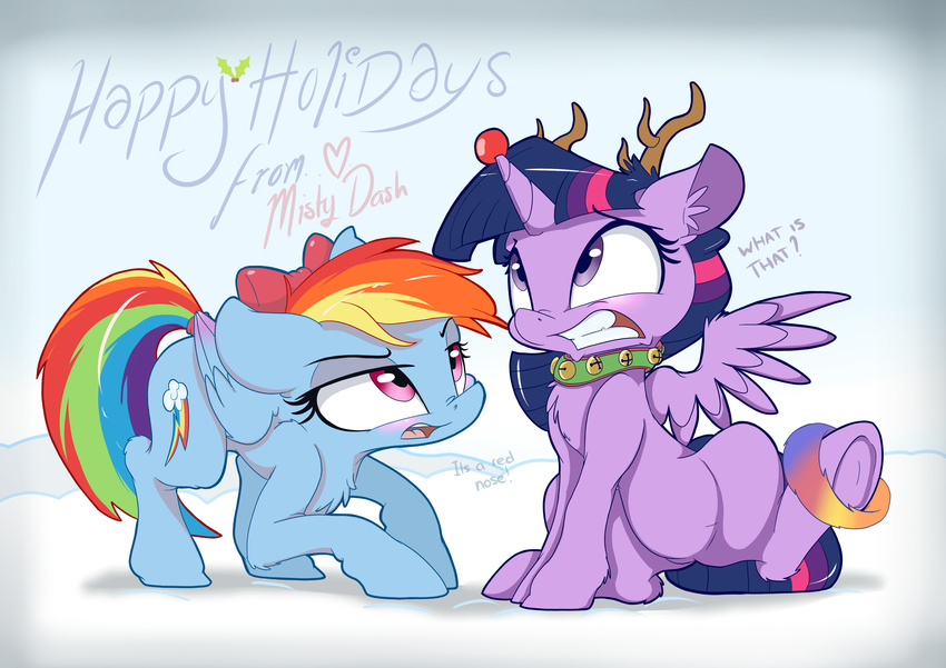 2015 absurd_res christmas cute dialogue english_text equine female feral friendship_is_magic hi_res holidays horn mammal mistydash my_little_pony pegasus rainbow_dash_(mlp) text twilight_sparkle_(mlp) winged_unicorn wings