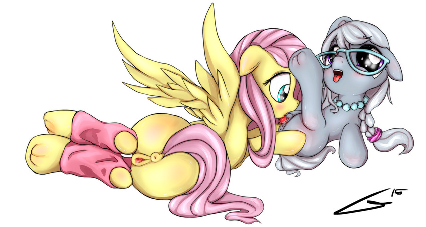 2015 age_difference anus blush butt cub cunnilingus darkstylerz duo earth_pony equine eyewear female female/female feral fluttershy_(mlp) friendship_is_magic glasses grey_hair hair horse jewelry lying mammal my_little_pony necklace on_back oral pegasus pink_hair pony pussy pussy_juice sex silver_spoon_(mlp) simple_background tongue tongue_out underhoof vaginal white_background wings young