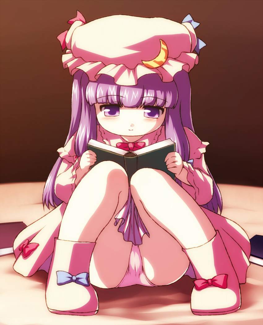 book highres panties patchouli_knowledge reading sitting solo tdk touhou underwear