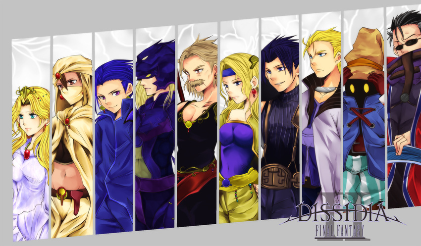 armor auron belt black_hair black_mage blonde_hair blue_eyes blue_hair brown_eyes cain_highwind celes_chere cosmos_(dff) crown desch dissidia_final_fantasy dress earrings engaya_soruto facial_hair final_fantasy final_fantasy_i final_fantasy_ii final_fantasy_iii final_fantasy_iv final_fantasy_ix final_fantasy_v final_fantasy_vi final_fantasy_vii final_fantasy_viii final_fantasy_x galuf_halm_baldesion glasses green_eyes grey_hair hat headband helmet jacket jewelry long_hair mask midriff ming-wu mustache navel necklace purple_eyes seifer_almasy short_hair sleeveless sleeveless_turtleneck sunglasses suspenders turtleneck violet_eyes vivi_ornitier white_mage yellow_eyes zack_fair