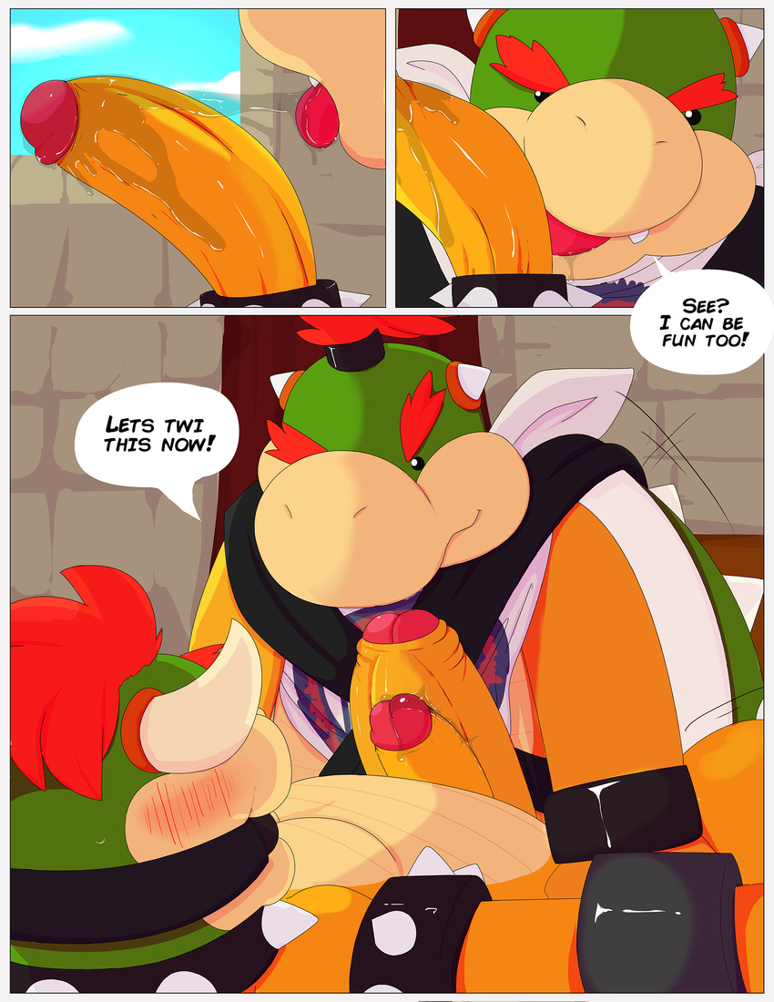 bowser bowser_jr. comic cub duo father father_and_son incest koopa male male/male mario_bros nintendo oral parent penis redemption3445 scalie son uncut video_games young