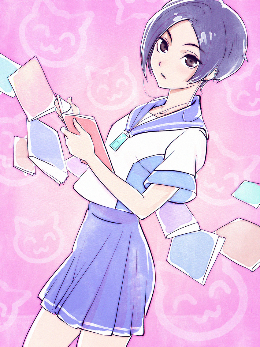 black_hair brown_eyes highres ilya_kuvshinov kobayakawa_rinko love_plus school_uniform serafuku short_hair solo