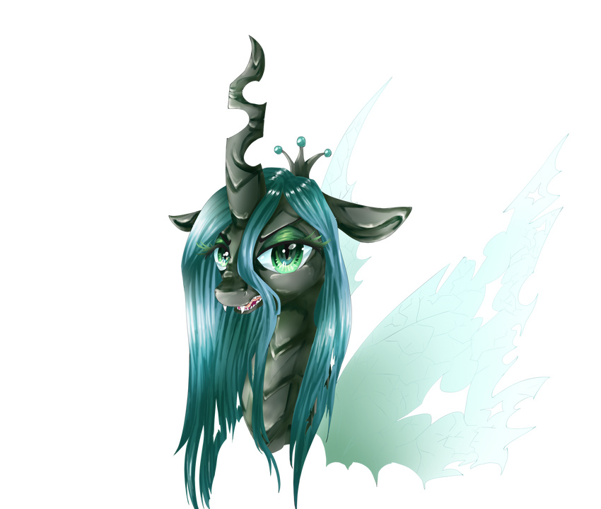 2012 alpha_channel changeling crown dreampaw equine female friendship_is_magic fur green_eyes green_hair hair hi_res horn looking_at_viewer mammal my_little_pony queen_chrysalis_(mlp) simple_background transparent_background wings