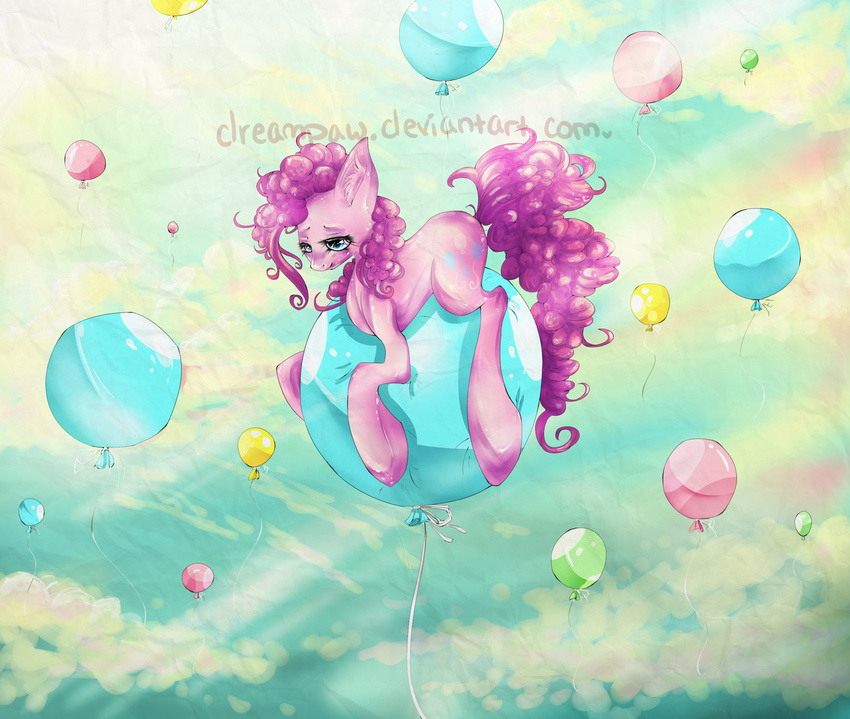 2013 abstract_background balloon blue_eyes cutie_mark dreampaw equine female feral flying friendship_is_magic fur hair hi_res horse mammal my_little_pony pink_fur pink_hair pinkie_pie_(mlp) pony solo