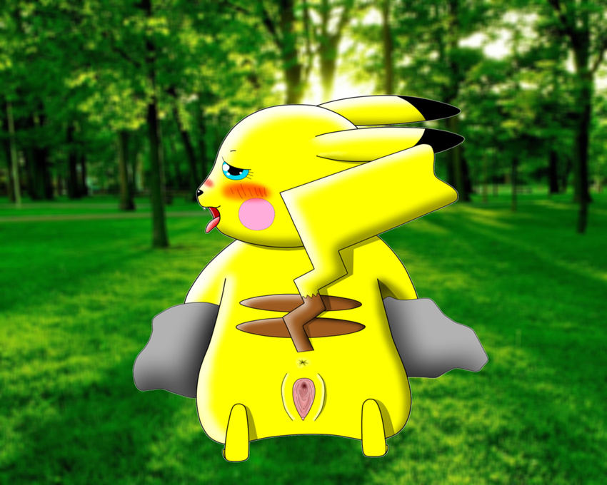 blush butt colored female invalid_background invalid_color invalid_tag leaning nintendo pikachu pok&eacute;mon pussy rock tongue video_games