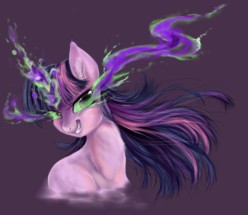 2013 dreampaw equine female feral friendship_is_magic fur glowing glowing_eyes hair hi_res horn insane mammal multicolored_hair my_little_pony purple_eyes purple_fur simple_background smile solo twilight_sparkle_(mlp) two_tone_hair unicorn