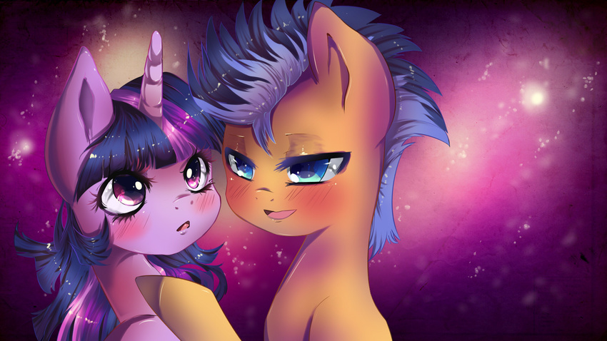 2014 abstract_background blue_eyes blue_hair dreampaw duo equine female feral flash_sentry_(mlp) friendship_is_magic fur hair hi_res horn male mammal multicolored_hair my_little_pony pegasus purple_eyes purple_fur purple_hair smile twilight_sparkle_(mlp) winged_unicorn wings