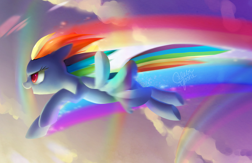 2013 blue_feathers blue_fur celebi-yoshi cloud cutie_mark equine feathers female feral flying friendship_is_magic fur hair hi_res mammal multicolored_hair multicolored_tail my_little_pony pegasus rainbow rainbow_dash_(mlp) rainbow_hair rainbow_tail red_eyes sky solo wings