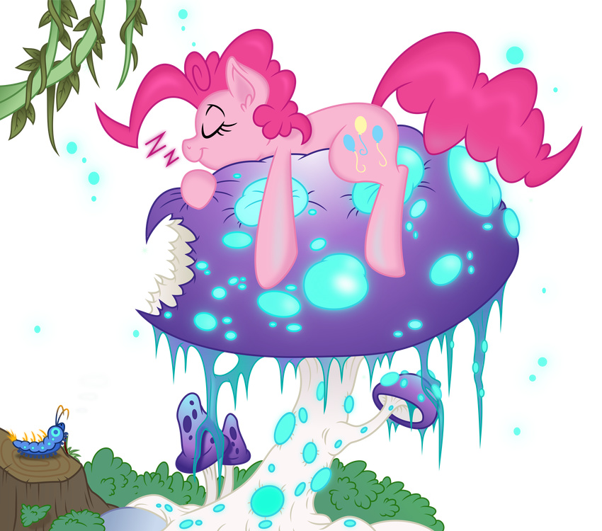 2014 absurd_res alpha_channel arthropod caterpillar cutie_mark english_text equine eyes_closed female feral friendship_is_magic fur grass hair hi_res horse insect mammal mushroom my_little_pony pink_fur pink_hair pinkie_pie_(mlp) pony simple_background sleeping spier17 stump text transparent_background