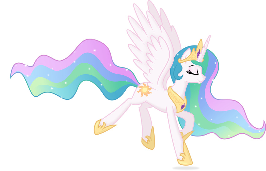 2014 absurd_res alpha_channel crown cutie_mark equine eyes_closed feathers friendship_is_magic fur hair hi_res horn jewelry mammal multicolored_hair my_little_pony necklace princess_celestia_(mlp) royalty simple_background smile solo spier17 transparent_background white_feathers white_fur winged_unicorn wings