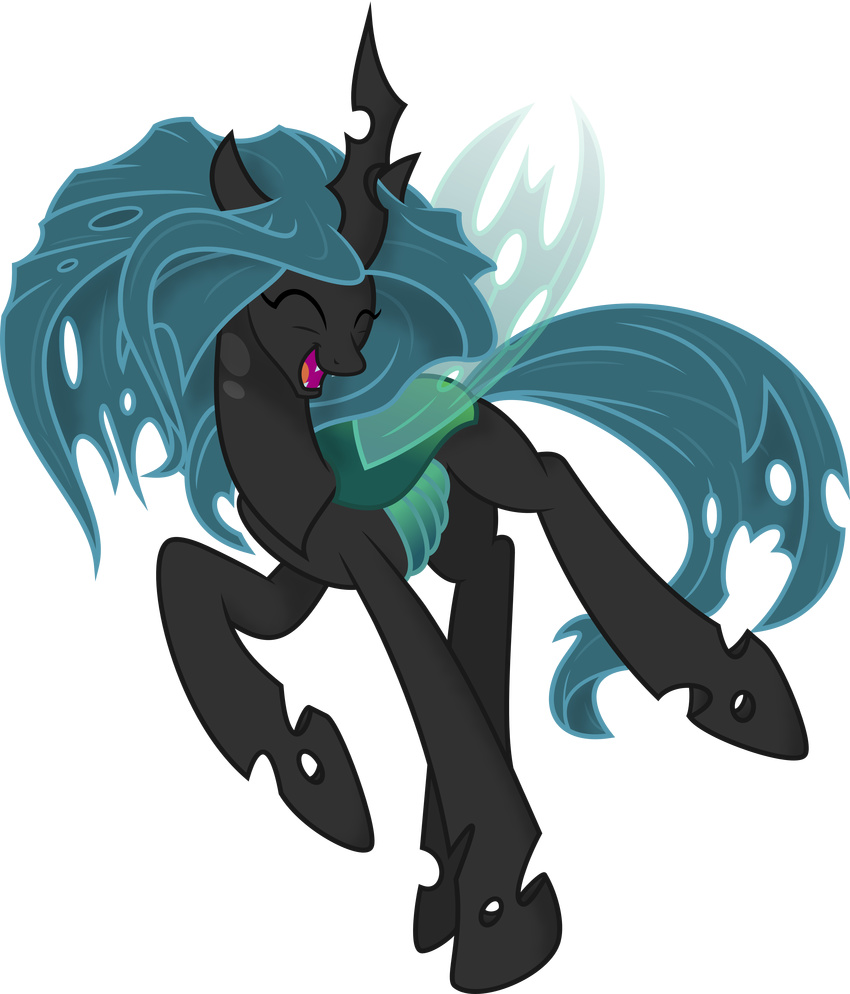 2013 absurd_res alpha_channel changeling equine eyes_closed female feral friendship_is_magic fur green_hair hair hi_res horn mammal my_little_pony open_mouth queen_chrysalis_(mlp) simple_background smile solo spier17 transparent_background wings