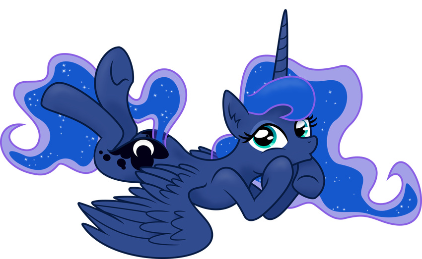 2013 absurd_res alpha_channel blue_eyes blue_feathers blue_fur blue_hair cutie_mark equine feathered_wings feathers female friendship_is_magic fur hair hi_res horn looking_at_viewer lying mammal my_little_pony princess_luna_(mlp) simple_background solo spier17 transparent_background winged_unicorn wings