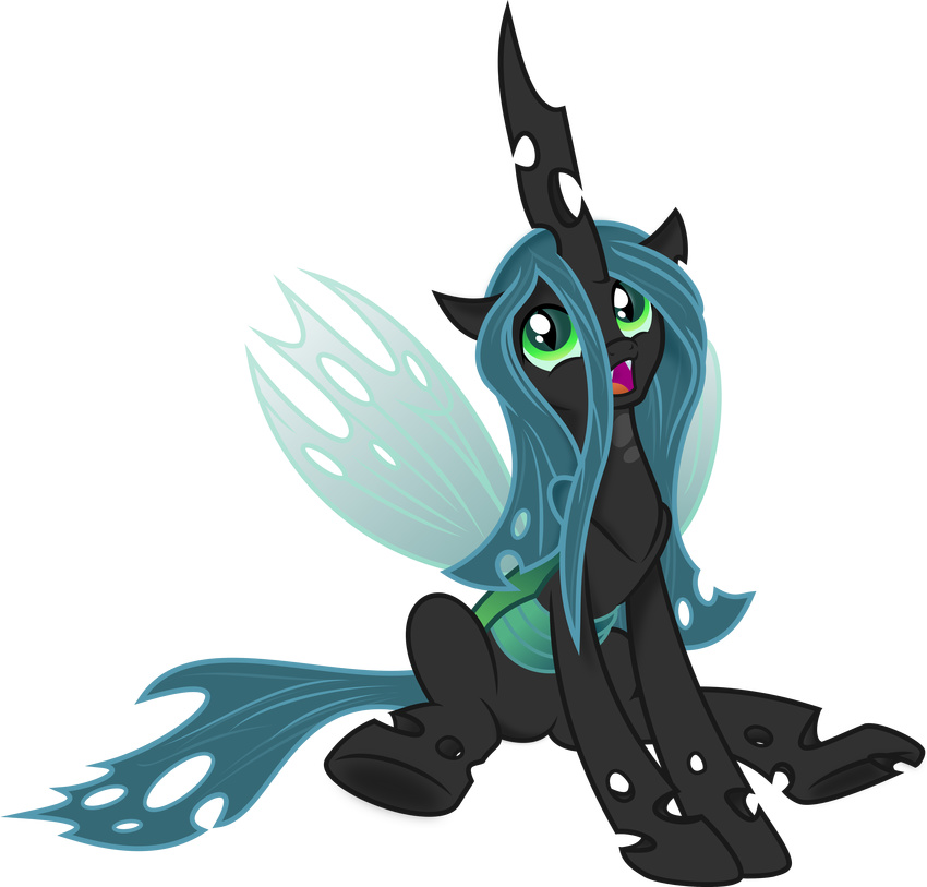 2013 absurd_res alpha_channel changeling equine female feral friendship_is_magic fur green_eyes green_hair hair hi_res horn mammal my_little_pony open_mouth queen_chrysalis_(mlp) simple_background smile solo spier17 transparent_background wings