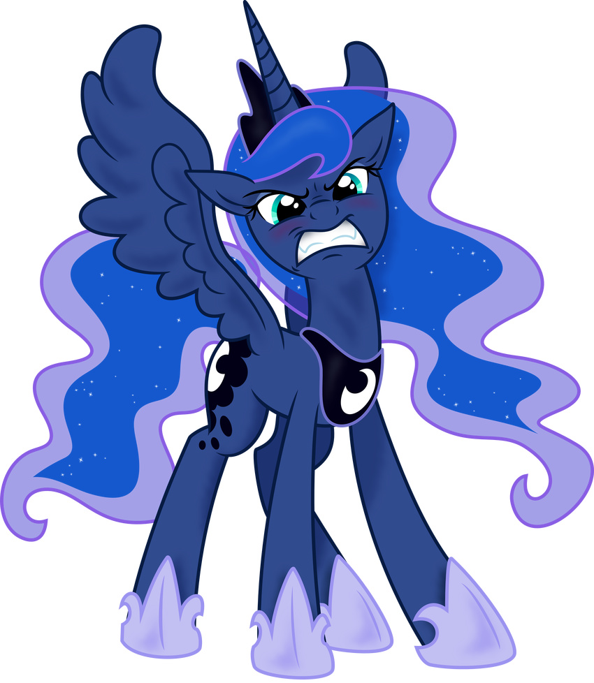 2013 absurd_res alpha_channel angry blue_eyes blue_feathers blue_fur blue_hair crown cutie_mark equine feathered_wings feathers female friendship_is_magic fur hair hi_res horn jewelry looking_at_viewer mammal my_little_pony necklace princess_luna_(mlp) simple_background solo spier17 transparent_background winged_unicorn wings
