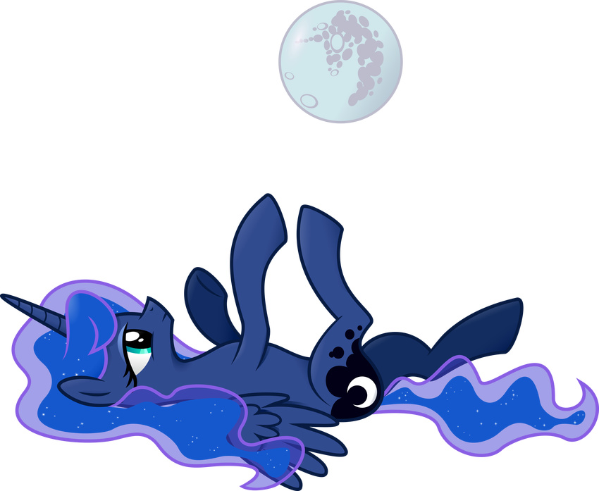2013 absurd_res alpha_channel blue_eyes blue_feathers blue_fur blue_hair cutie_mark equine feathered_wings feathers female friendship_is_magic fur hair hi_res horn lying mammal moon my_little_pony princess_luna_(mlp) simple_background solo spier17 transparent_background winged_unicorn wings