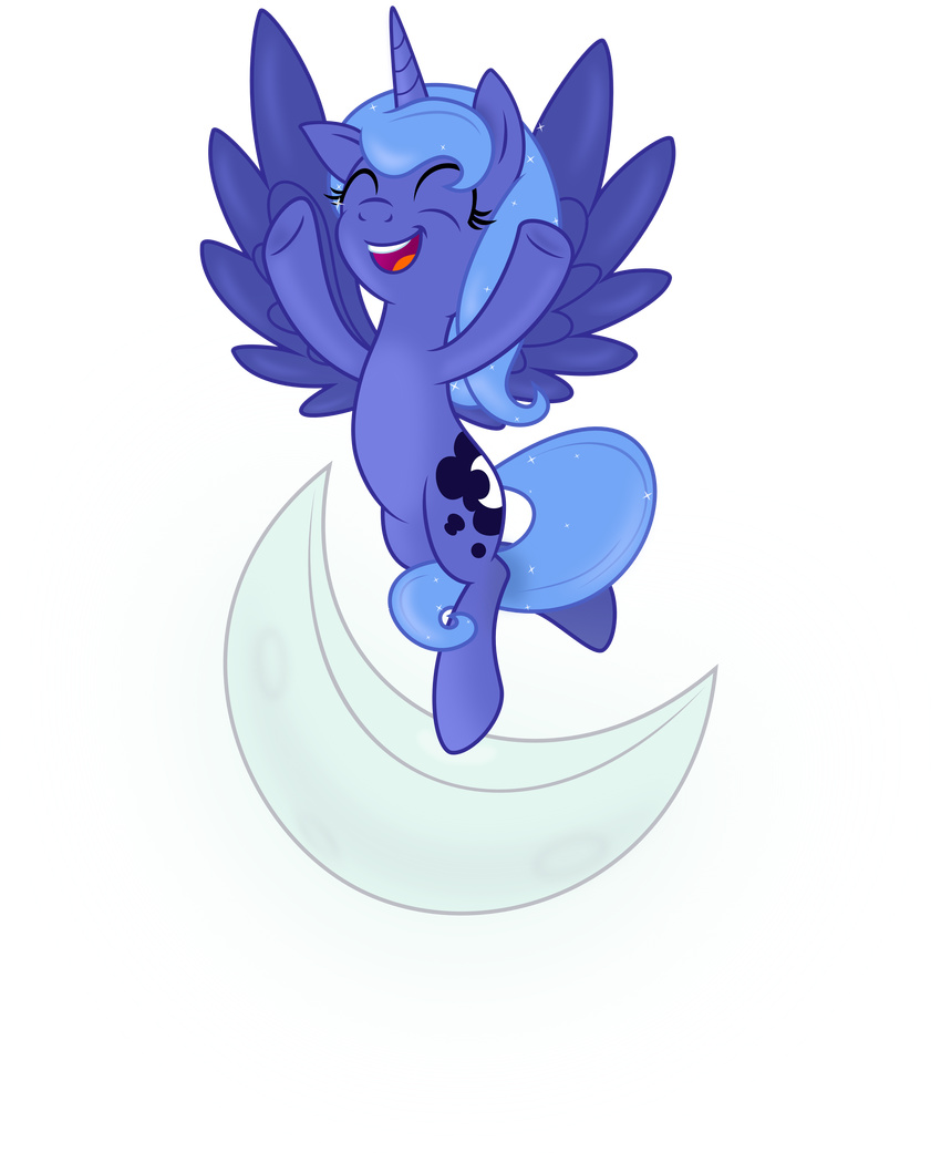2013 absurd_res alpha_channel blue_feathers blue_fur blue_hair cutie_mark equine eyes_closed feathered_wings feathers female friendship_is_magic fur hair hi_res horn mammal moon my_little_pony princess_luna_(mlp) simple_background smile solo spier17 transparent_background winged_unicorn wings young
