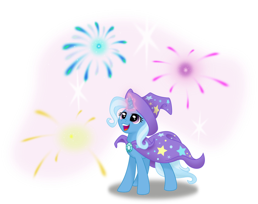 2013 absurd_res alpha_channel blue_hair cape clothing equine female fireworks friendship_is_magic hair hat hi_res horn magic mammal multicolored_hair my_little_pony purple_eyes simple_background smile solo spier17 star transparent_background trixie_(mlp) two_tone_hair unicorn wizard_hat