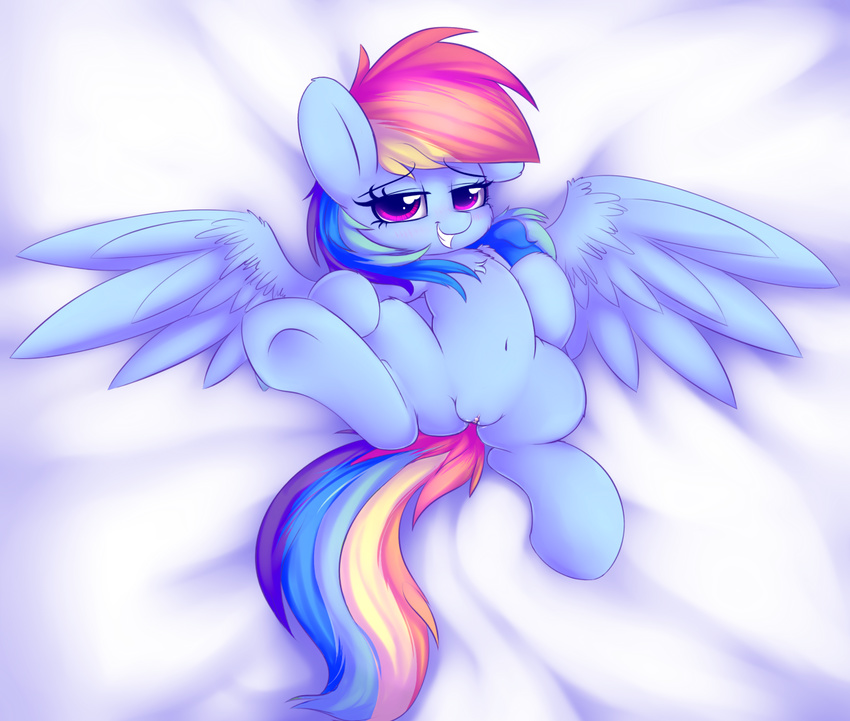 equine female feral friendship_is_magic heavymetalbronyyeah mammal my_little_pony pegasus pussy rainbow_dash_(mlp) smile solo wings