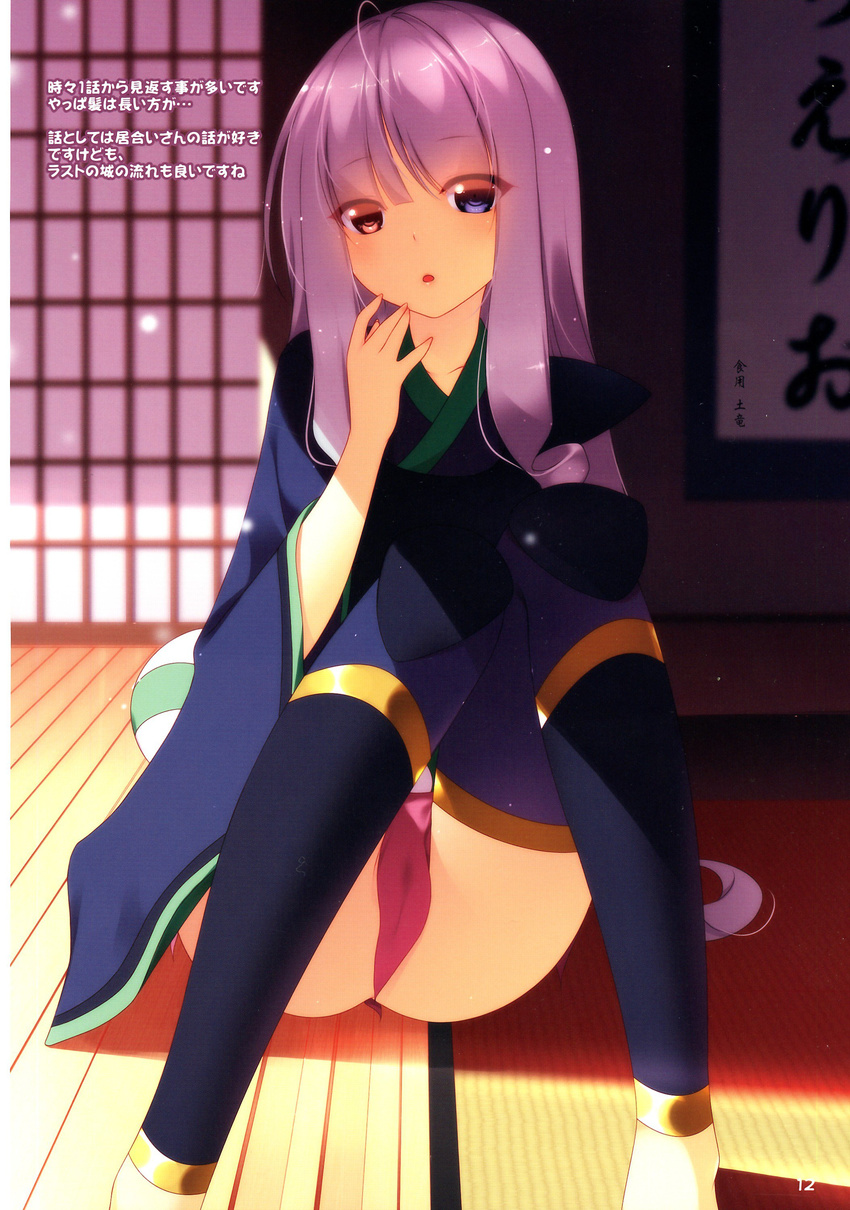 absurdres blue_eyes highres indoors jpeg_artifacts katanagatari long_hair looking_at_viewer purple_hair shokuyou_mogura solo togame