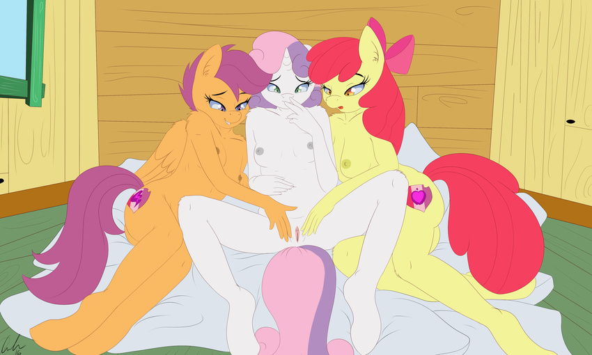 2016 absurd_res anthro anthrofied apple_bloom_(mlp) areola breasts cub cutie_mark cutie_mark_crusaders_(mlp) earth_pony equine eyelashes female friendship_is_magic fur green_eyes group hair hi_res horn horse inside long_hair mammal matimus91 multicolored_hair my_little_pony nipples orange_eyes orange_fur pegasus pink_hair pony purple_eyes purple_hair pussy red_hair scootaloo_(mlp) spread_legs spreading sweetie_belle_(mlp) two_tone_hair unicorn white_fur wings yellow_fur young