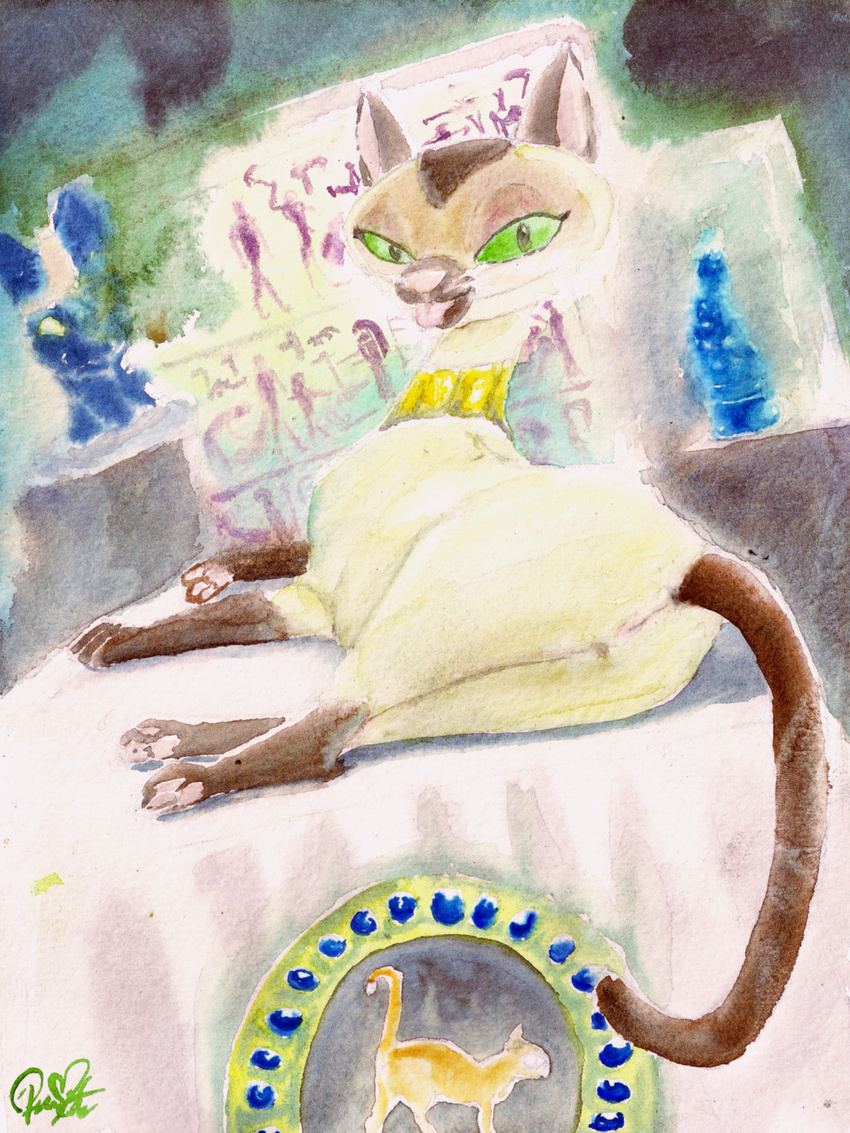 artifacts cat coy domestic_cat feline from_behind_position grooming invalid_tag isis krypto_the_superdog mammal museum pussy queensmate sex siamese tongue tongue_out traditional_media_(artwork) watercolor_(artwork)