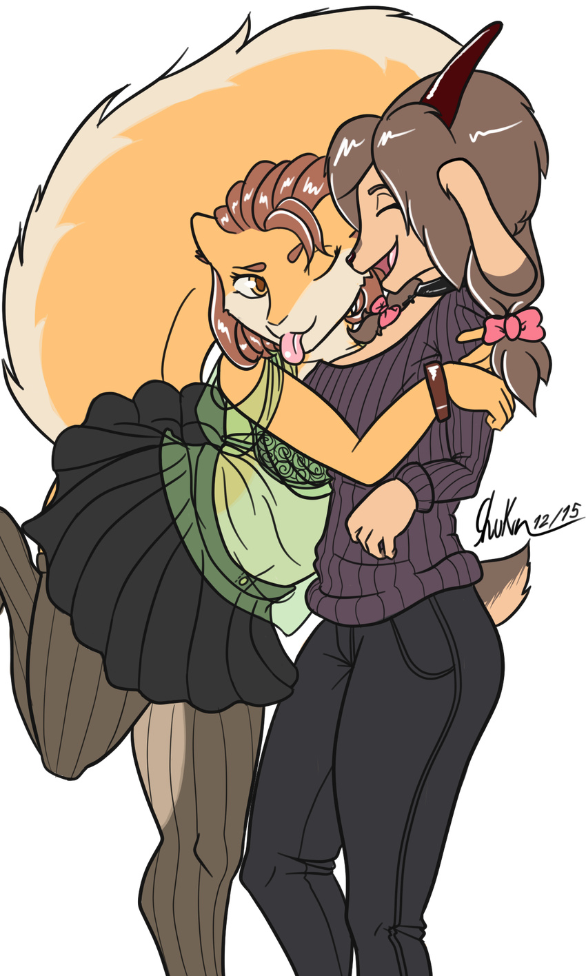 alpha_channel anthro caprine clothed clothing duo eyes_closed female goat horn hug invalid_tag jewelry mammal necklace one_eye_closed open_mouth rodent shukinhekon simple_background smile squirrel tongue tongue_out transparent_background