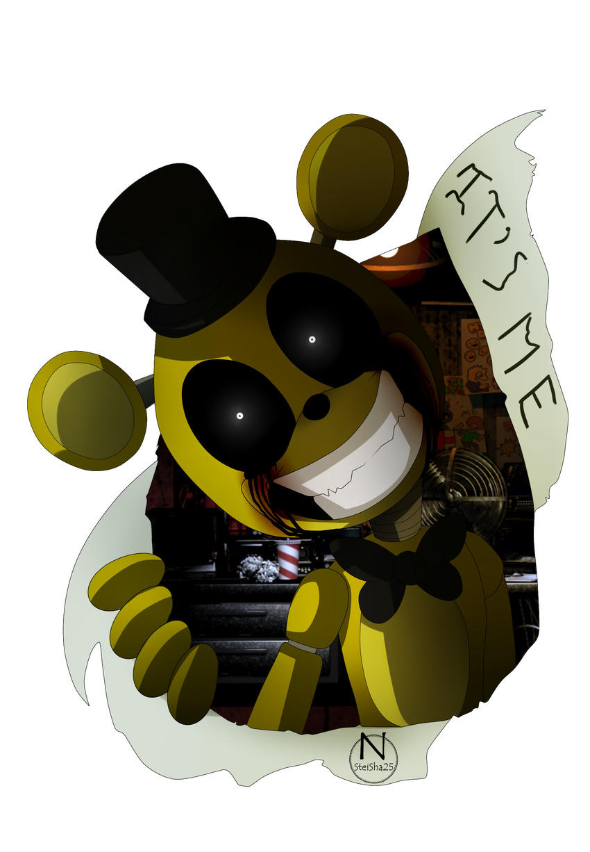 animatronic bear fan_(fnaf) five_nights_at_freddy's glowing glowing_eyes golden_freddy_(fnaf) machine mammal n-steisha25 oil robot video_games