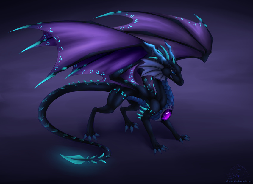 2015 arykhdragon black_scales blue_scales cyan_markings dragon feral gem oksara scales solo wings