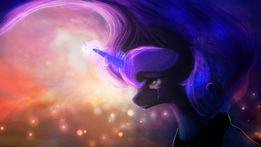 2014 abstract_background blue_eyes blue_fur blue_hair crying equine female feral friendship_is_magic fur hair hi_res horn jewelry magic mammal my_little_pony necklace paperdrop princess_luna_(mlp) solo tears winged_unicorn wings