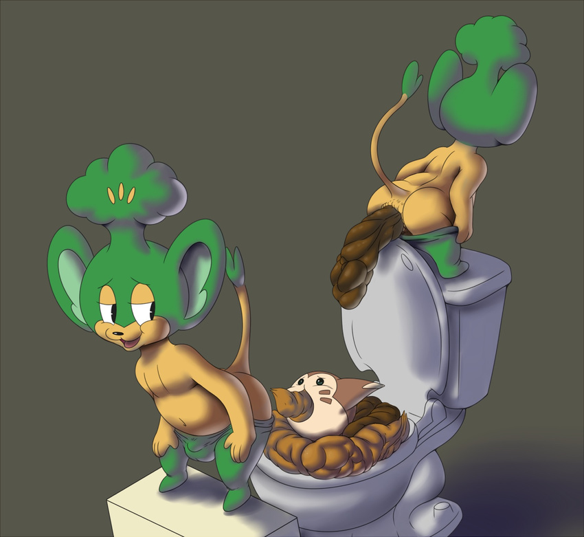 anus bathroom bugle butt crouching fatdingleberry_(artist) feces furret log male mammal monkey nintendo pansage pok&eacute;mon pooping primate raised_tail scat slightly_chubby toilet video_games wood