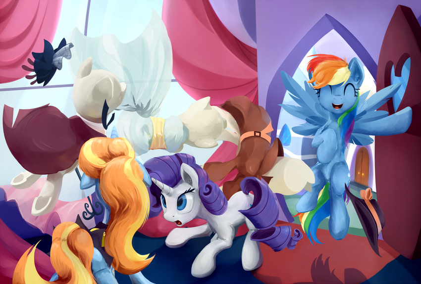 2015 blue_eyes blue_fur clothing curtains cutie_mark door equine eyes_closed female feral flying friendship_is_magic fur group hair hat horn inside mammal mannequin multicolored_hair my_little_pony open_mouth pegasus purple_hair rainbow_dash_(mlp) rainbow_hair rarity_(mlp) sassy_saddles_(mlp) scootiebloom two_tone_hair unicorn white_fur window wings