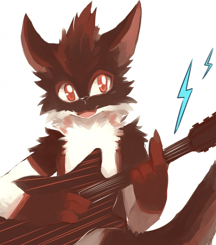 anthro cat feline front_view guitar male mammal musical_instrument open_mouth playing_music smile solo whiteleo