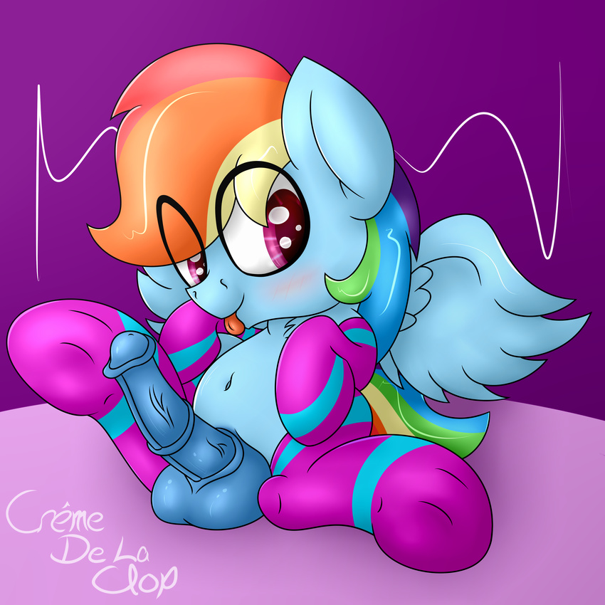 balls blush clothing cremedelaclop_(artist) crossgender equine friendship_is_magic horse legwear male mammal my_little_pony navel pegasus penis pony rainbow_dash_(mlp) solo stockings tongue tongue_out wings