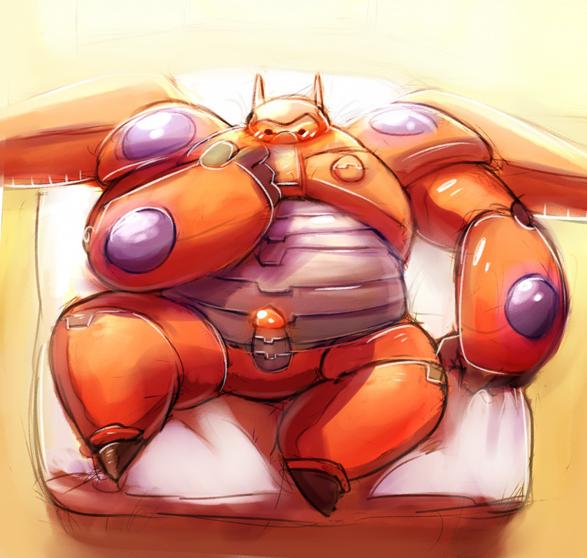 ambient_light armor baymax bed big_hero_6 blush disney ijdraws machine male penis robot simple_background slightly_chubby solo