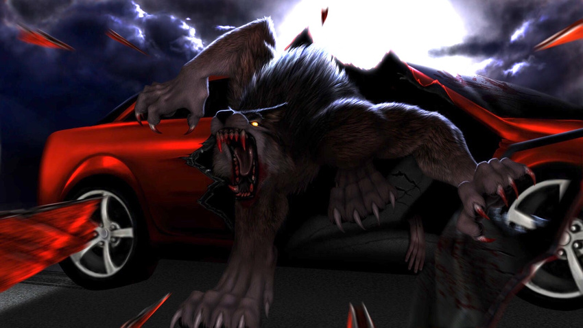 2012 3_toes action_pose angry biceps big_muscles black_fur black_nose blood blood_on_hand blood_on_mouth bright_eyes brown_fur canine car claws cloud crouching dead_body destruction digital_media_(artwork) digitigrade fangs front_view full_moon fur hi_res hindpaw human jocarra looking_at_viewer mammal moon multicolored_fur muscular night nude open_mouth outside pawpads paws rage sharp_claws sharp_teeth solo street teeth toe_claws toes transformation two_tone_fur vehicle walking were werewolf yellow_eyes