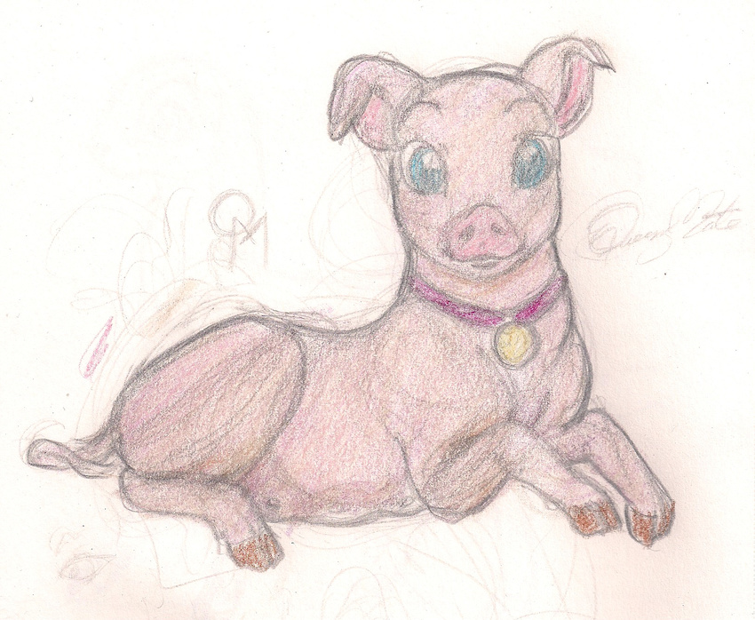 collar colored_pencil cute didactyl mammal pig pinup porcine pose queensmate sketch sow swine teats traditional_media_(artwork)