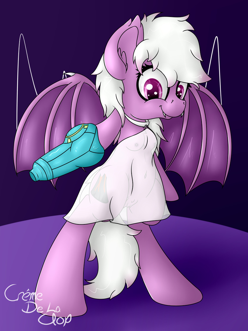 absurd_res anthro bat_pony bat_wings breasts cannon clothing cremedelaclop_(artist) equine fan_character fangs gun handcannon hi_res horse mammal membranous_wings metroid my_little_pony navel nintendo nipples pony ranged_weapon solo video_games weapon wings