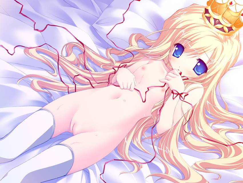 blonde_hair blue_eyes crown flat_chest long_hair lyrical_lyric nipples photoshop pussy ribbons thighhighs uncensored