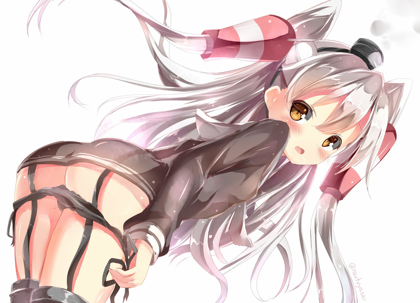 amatsukaze_(kancolle) blush gray_hair kantai_collection long_hair panties seifuku thighhighs twintails underwear yonjyuugo