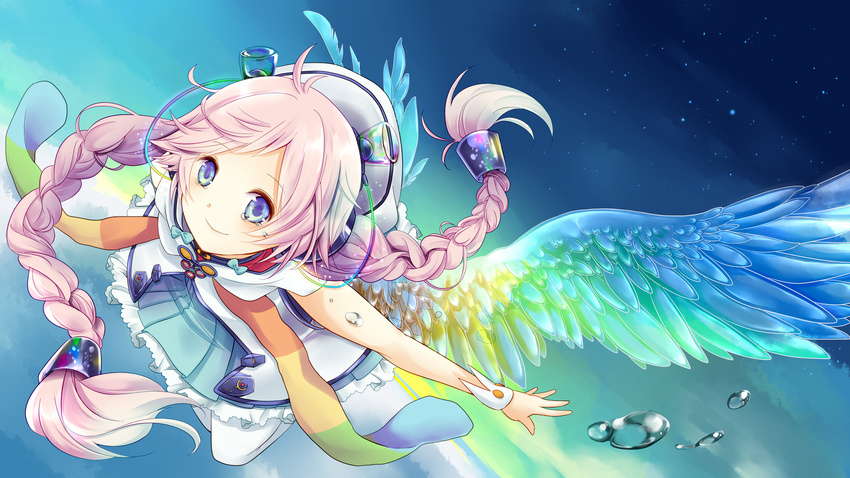 blue_eyes bubbles dress long_hair pantyhose pink_hair rana_(vocaloid) tagme_(artist) vocaloid wings