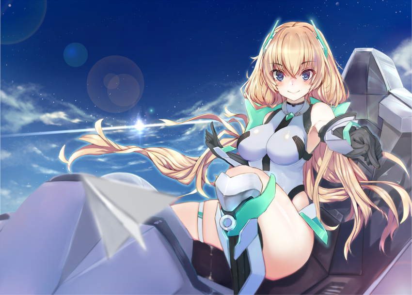 angela_balzac blonde_hair breasts expelled_from_paradise ganida_boushoku gloves skintight sky