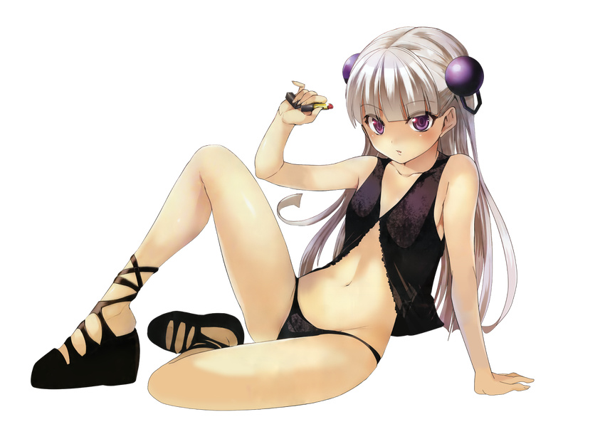 gray_hair long_hair naruse_maria navel panties pierre_yoshio purple_eyes shinmai_maou_no_testament transparent underwear