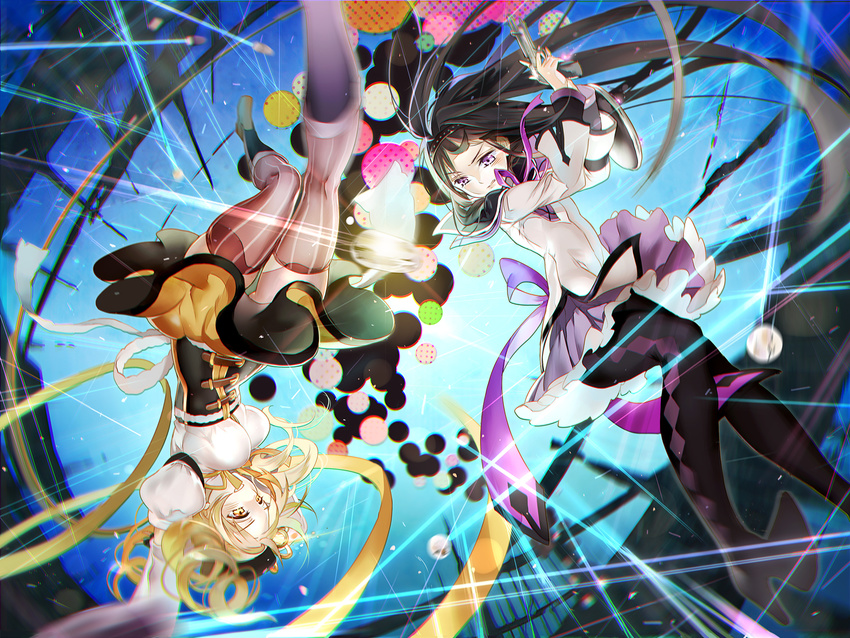 2girls akemi_homura hat headband long_hair mahou_shoujo_madoka_magica pantyhose skirt starpri thighhighs tomoe_mami