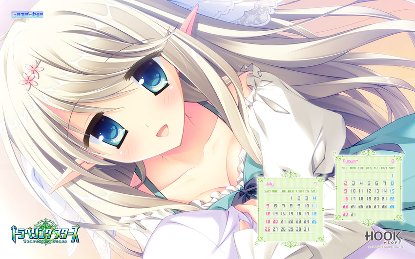 breasts calendar cleavage dress game-style hook long_hair matsushita_makako pointed_ears traveling_stars zirconia_salvatore