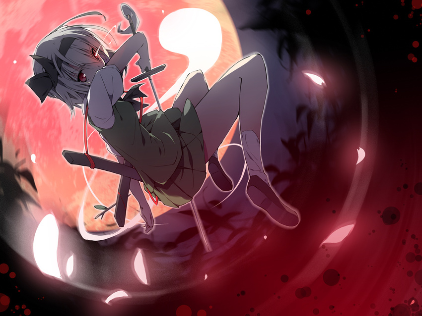 headband itsutsuki katana konpaku_youmu myon night red_eyes short_hair skirt socks sword touhou weapon