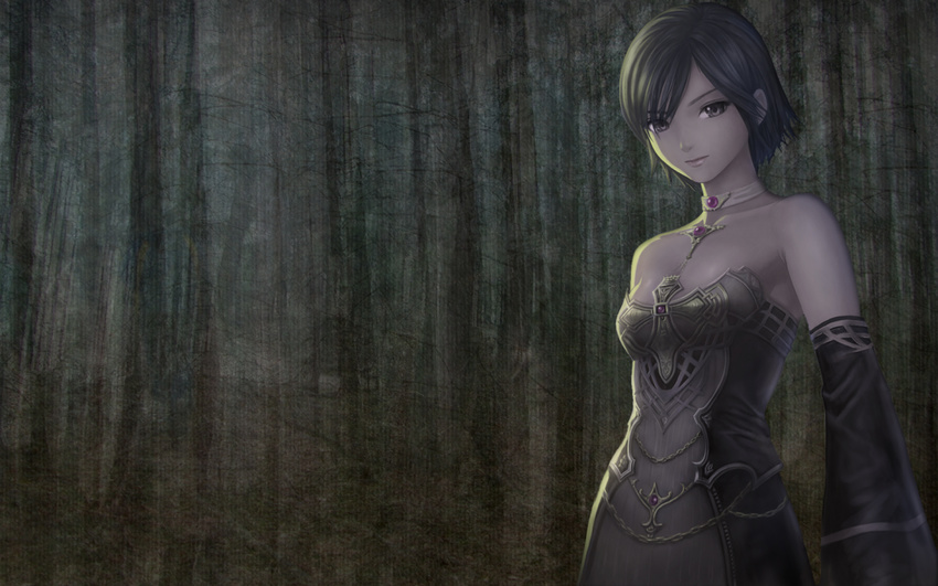 black_hair choker dark dress gray_eyes kanzeon lineage lineage_2 necklace photoshop short_hair tagme_(character)