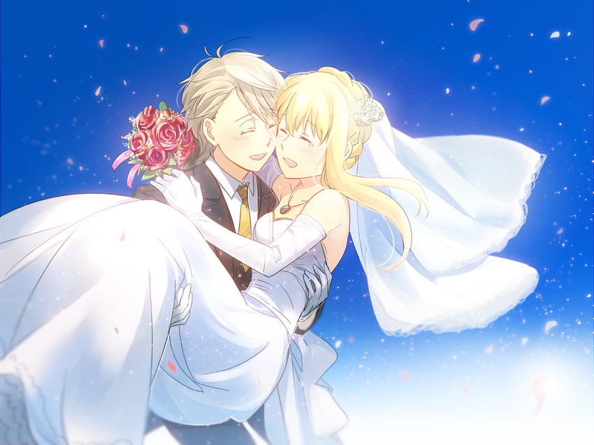 aki_(neyuki41028) aldnoah.zero asseylum_vers_allusia flowers male necklace petals rose slaine_troyard wedding wedding_attire